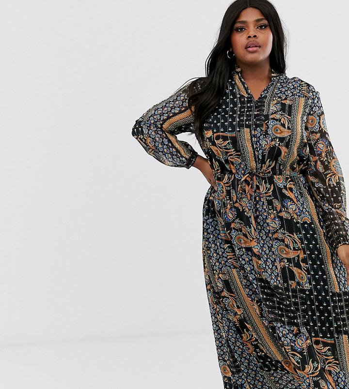 Only Curve Scarf Print Maxi Dress-multi