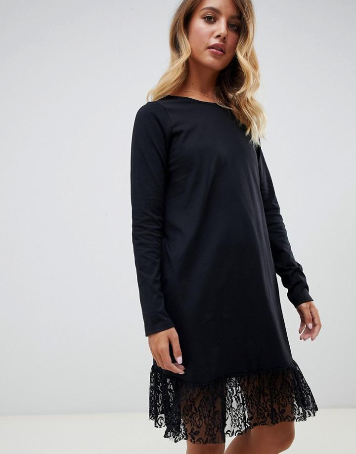 Asos Design Pep Hem Mini Dress With Tie Back-black