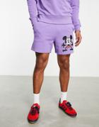 Asos Design Short With Mickey Mouse Question Mark Print In Purple - Part Of A Set