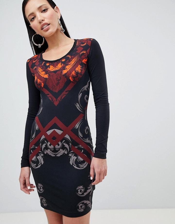 Versace Jeans Baroque Print Bodycon Dress - Black