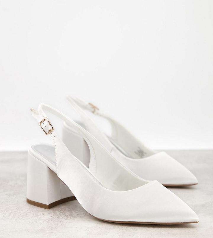 Asos Design Wide Fit Sammy Slingback Mid Heels In Ivory-white