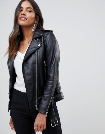 Y.a.s Leather Jacket With Zip Detail - Black