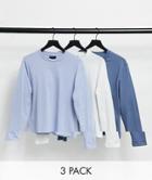 Asos Design Long Sleeve T-shirt With Crew Neck 3 Pack-multi