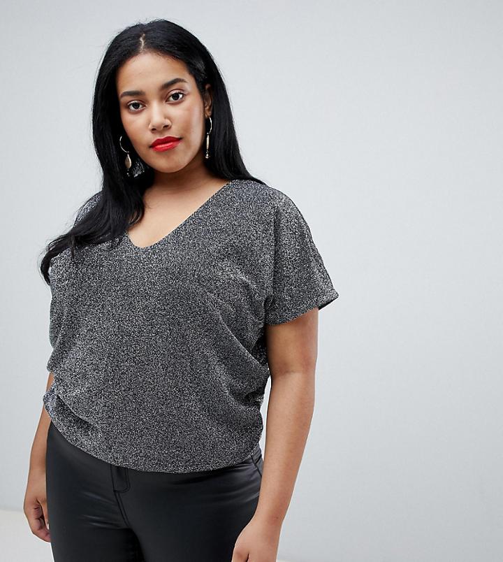 Vero Moda Curve Glitter Batwing Top - Silver