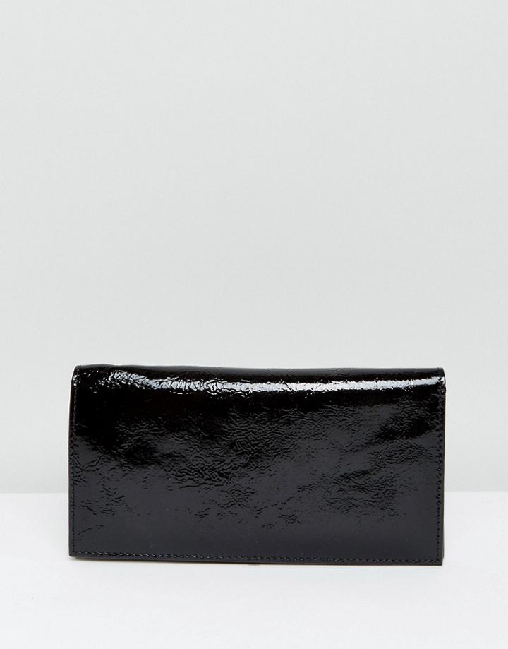 Asos Leather Foldover Purse In High Shine - Black