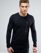 Asos Longline Muscle Long Sleeve T-shirt With Text Print And Curve Hem