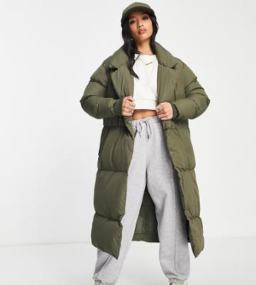 Threadbare Petite Kiwi Oversized Duvet Maxi Coat In Khaki-green