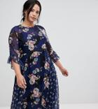 Little Mistress Plus All Over Contrast Printed Midi Skater Tea Dress - Multi