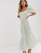 Asos Design Sweetheart Neck Tiered Midi Dress In Polka Dot - Multi