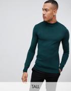 Gianni Feraud Tall Premium Muscle Fit Stretch Turtleneck Fine Gauge Sweater - Green
