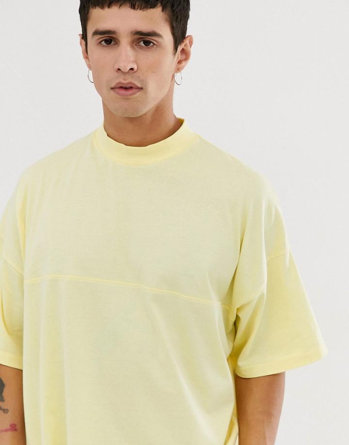 Asos Design Oversized T-shirt With Seam Detail & Turtleneck In Yellow - Yellow