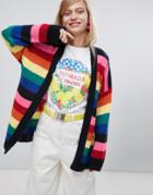 Asos Design Oversized Cardigan In Rainbow Stripe - Multi