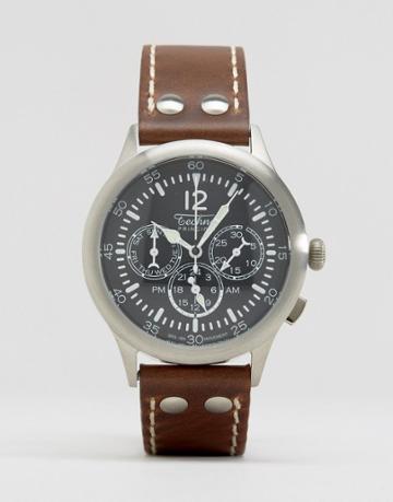 Techne Merlin Chronograph Leather Watch In Brown - Brown