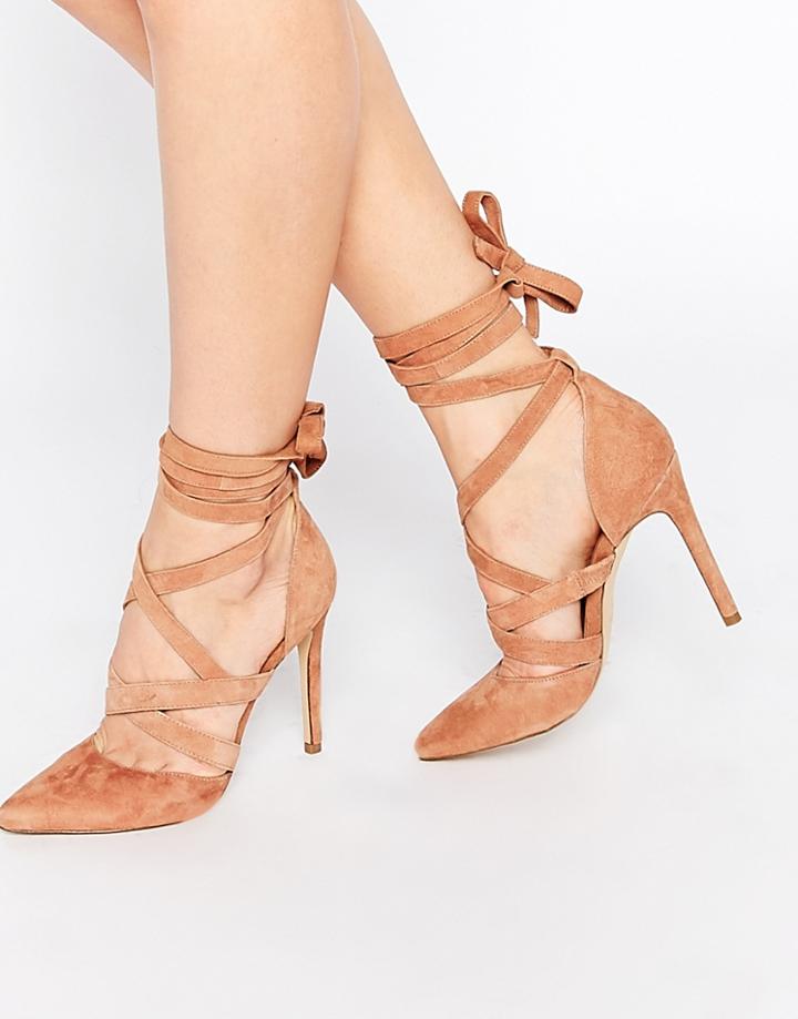 Aldo Unelilian Camel Suede Strap Heeled Shoes - Camel