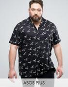 Asos Plus Regular Fit Viscose Shirt With Floral Print - Black