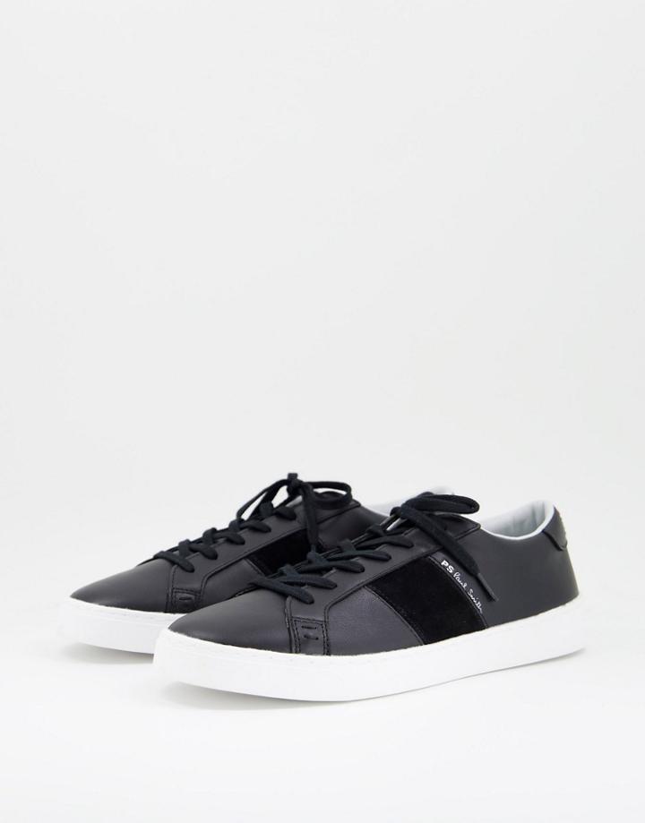 Ps Paul Smith Lowe Leather Sneakers With Suede Panel In Black