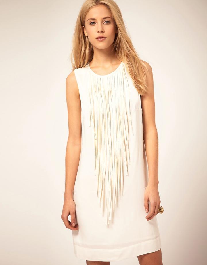 Mango Neck Fringe Detail Dress - White