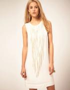 Mango Neck Fringe Detail Dress - White
