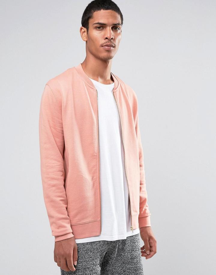 Asos Jersey Bomber Jacket In Pink - Pink