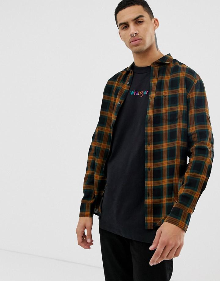 Wrangler 1 Pocket Check Shirt In Spruce Green - Green