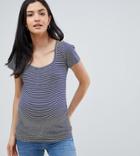 Asos Design Maternity Top In Stripe With Button Placket - Multi