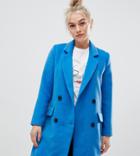 Brave Soul Petite Glenda Tailored Wool Coat - Blue