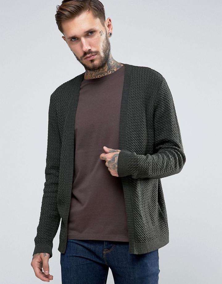 Asos Open Cable Knit Cardigan - Green