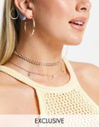 Reclaimed Vintage Inspired Cosmic Eye Choker And Mixed Chain Necklace In Gold