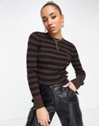 Selected Femme Knitted Sweater In Brown Stripe
