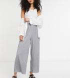 Asos Design Tall Plisse Culotte Pants In Gray Heather-grey