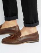 Asos Loafers In Woven Tan Leather With Tassel Detail - Tan