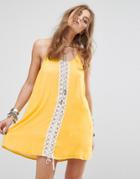Kiss The Sky Festival Cami Dress With Lace Panel - Yellow