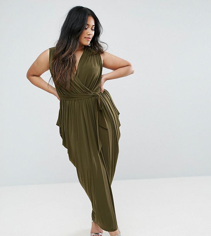 Club L Plus Waterfall Drape Detail Maxi Dress - Green