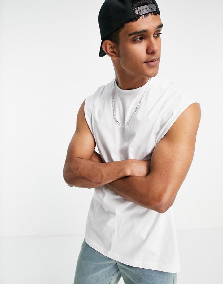 Asos Design Organic Oversized Longline Sleeveless T-shirt In White