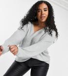 Only Curve V Neck Sweater In Gray-grey