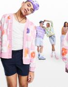 Asos Design Oversized Jersey Cardigan With All Over Floral And Check Print-multi