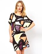 M Missoni Tropical Print Jersey Dress With Cold-shoulder Detail - Multi
