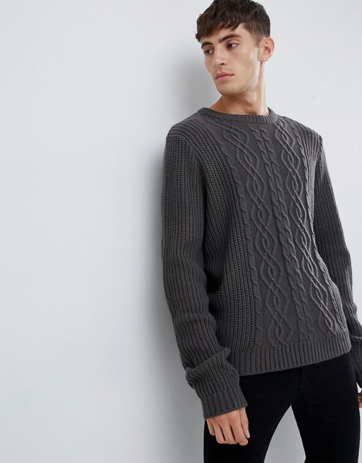 D-struct Chunky Cable Nep Sweater - Gray