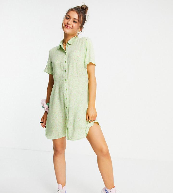 Pieces Exclusive Mini Shirt Dress In Mint Whimsy Floral-multi