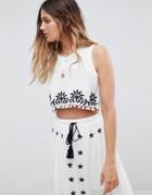Glamorous Embroidered Crop Top With Pom Pom Trim Two-piece-white