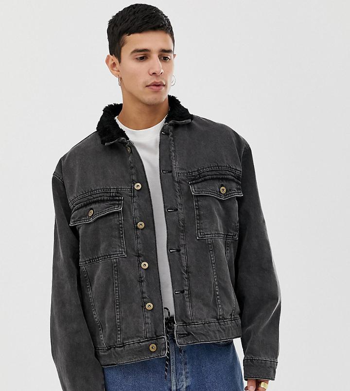 Collusion Fleece Lined Denim Jacket In Black
