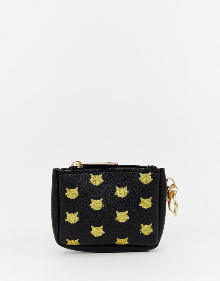Yoki Cat Print Coin Purse - Black