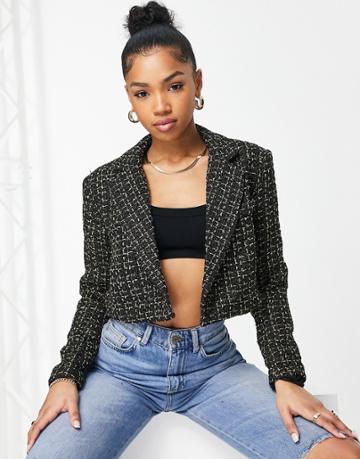 Lola May Checked Cropped Blazer - Part Of A Set-black