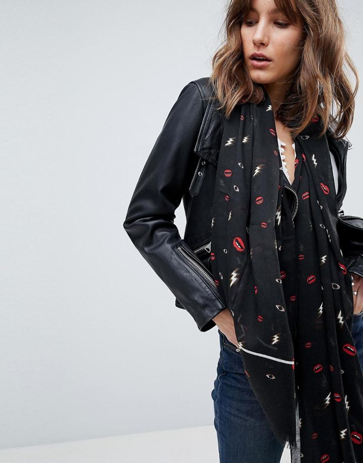 Pieces Printed Lightweight Scarf - Black