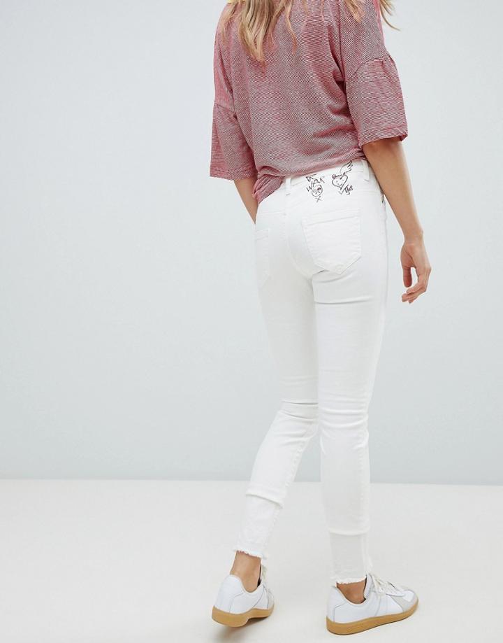 Vivienne Westwood Anglomania High Rise Skinny Jeans With Embroidery And Raw Hem - White