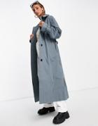 Asos Design Sharp Collar Trench Coat In Blue-blues