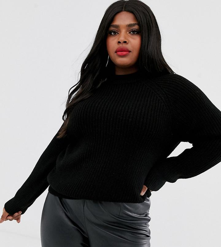 Vero Moda Curve High Neck Ribbed Sweater In Black