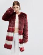 Urbancode Faux Fur Coat With Border Stripes - Red