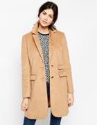 Asos Coat With Curved Collar And Seam Detail - Camel