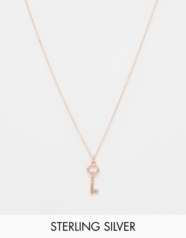 Asos Rose Gold Plated Sterling Silver Key Necklace - Rose Gold